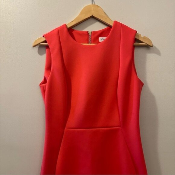 Calvin Klein Red Scuba Sleeveless Sheath Dress Size 4 Classic Office Chic - Picture 6 of 11